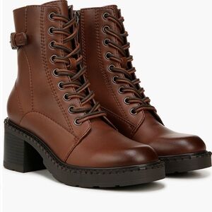 Women's Brown Lace-Up Heeled Combat Boots